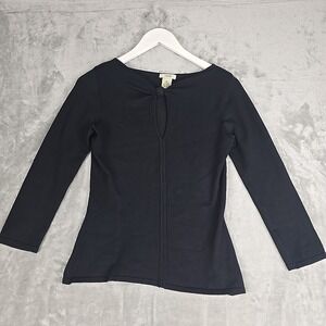 Cache Keyhole Knit‎ Top Small Black Silk Blend Clean Girl Minimalist